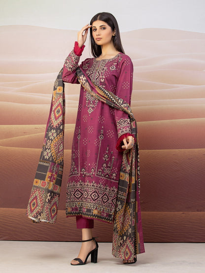 Edenrobe - EWU22V8-25004ST Unstitched Magenta Embroidered Cottel 2 Piece