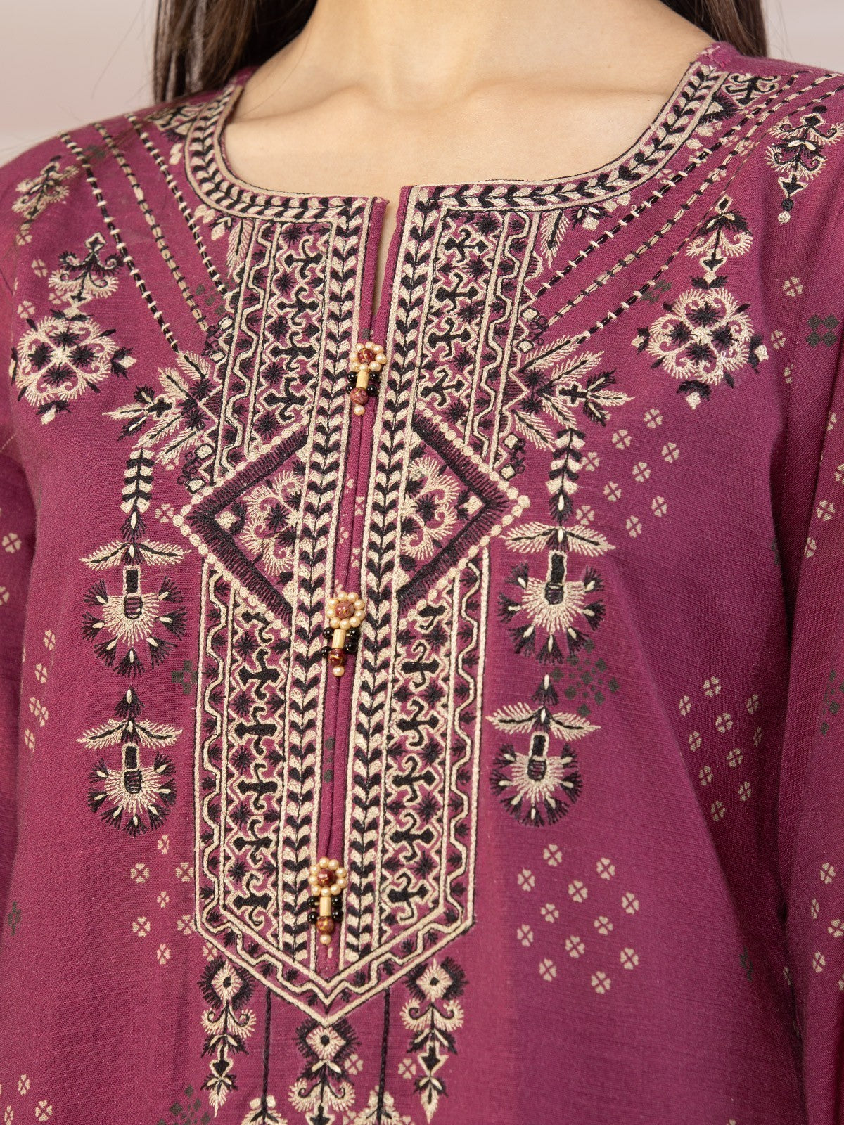 Edenrobe - EWU22V8-25004ST Unstitched Magenta Embroidered Cottel 2 Piece