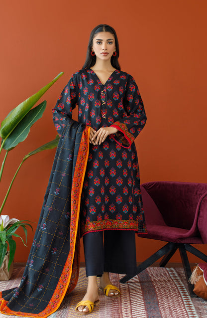 Orient - Stitched 3 Piece Printed Khaddar Shirt , Khaddar Pant and Khaddar Dupatta