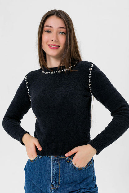 BTW - KNIT SWEATER WITH EMBELLISH DETAILS