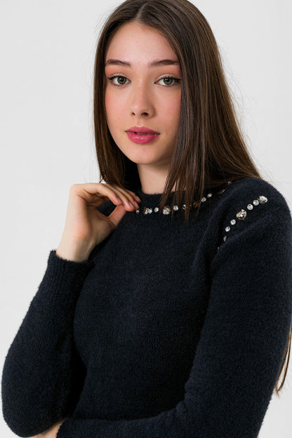 BTW - KNIT SWEATER WITH EMBELLISH DETAILS