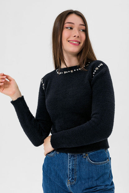 BTW - KNIT SWEATER WITH EMBELLISH DETAILS