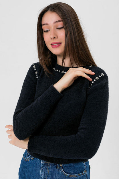 BTW - KNIT SWEATER WITH EMBELLISH DETAILS