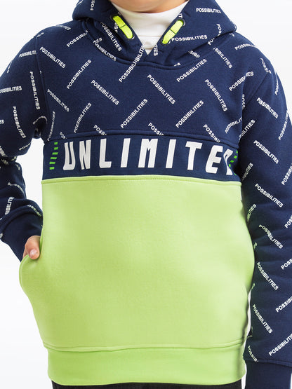 Edenrobe - Boy's Navy & Green Hoodie - EBTH23-013