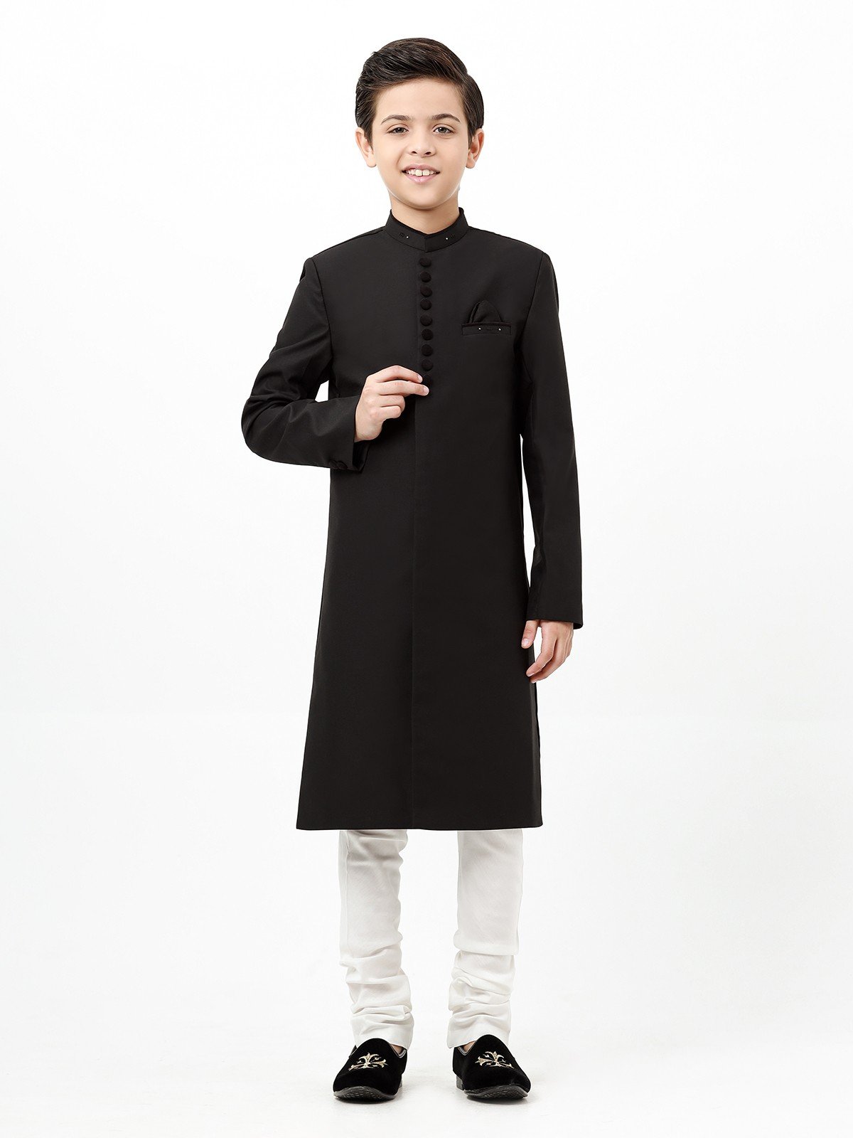 Edenrobe - Boy's Black Sherwani - EBTS23-34030