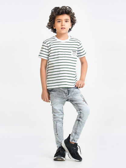 Edenrobe - Boy's White & Green T-Shirt - EBTTS23-018