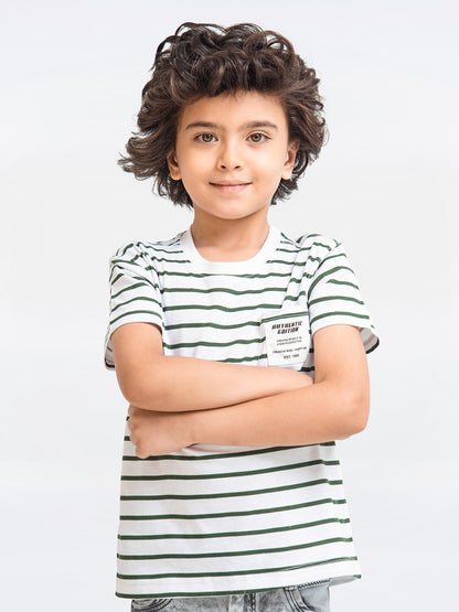 Edenrobe - Boy's White & Green T-Shirt - EBTTS23-018