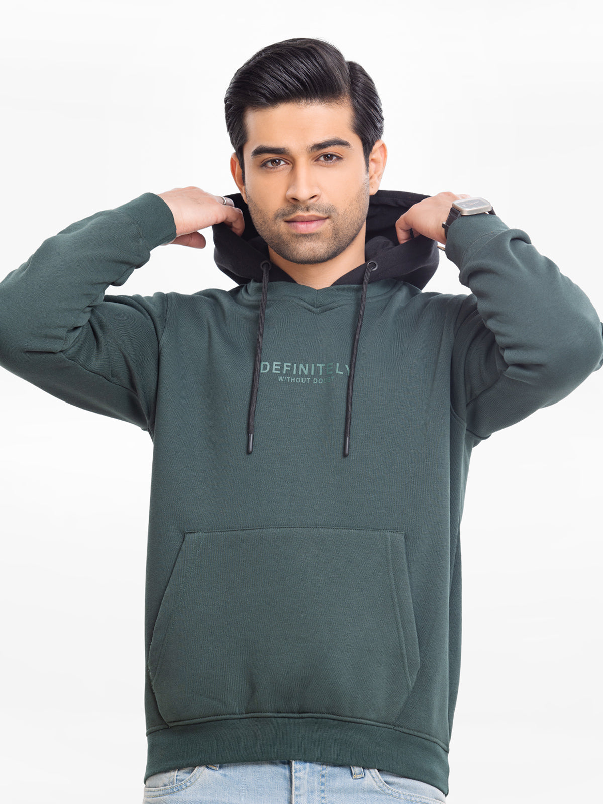 Edenrobe - Men's Bottle Green Hoodie - EMTH23-010