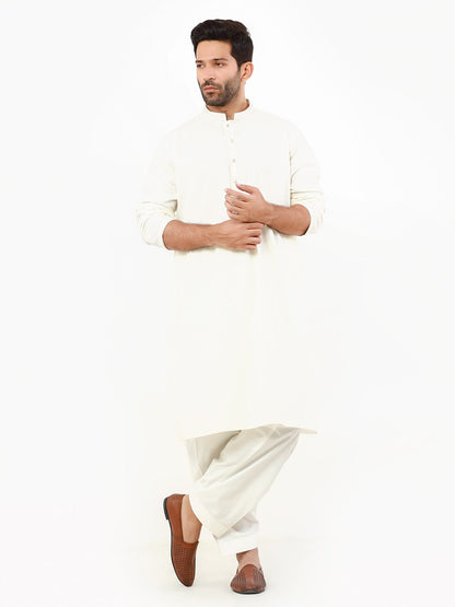 Edenrobe - Men's Cream Kurta Shalwar - EMTKS22-40970
