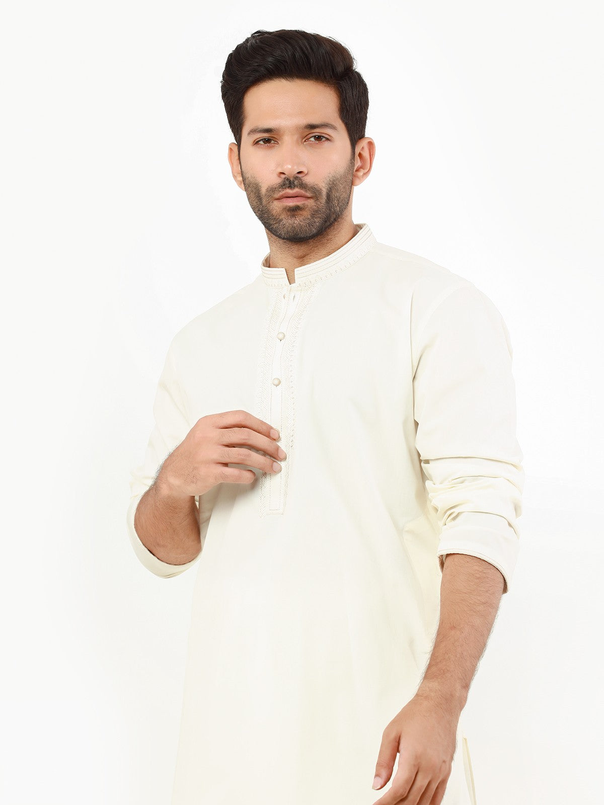 Edenrobe - Men's Cream Kurta Shalwar - EMTKS22-40970