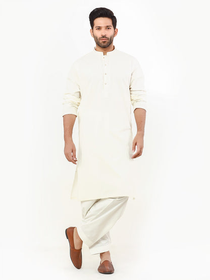 Edenrobe - Men's Cream Kurta Shalwar - EMTKS22-40970