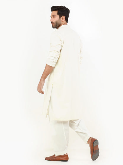 Edenrobe - Men's Cream Kurta Shalwar - EMTKS22-40970