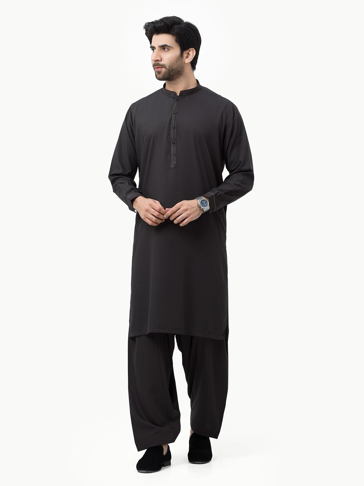 Edenrobe - Men's Charcoal Kurta Shalwar - EMTKS22-40971