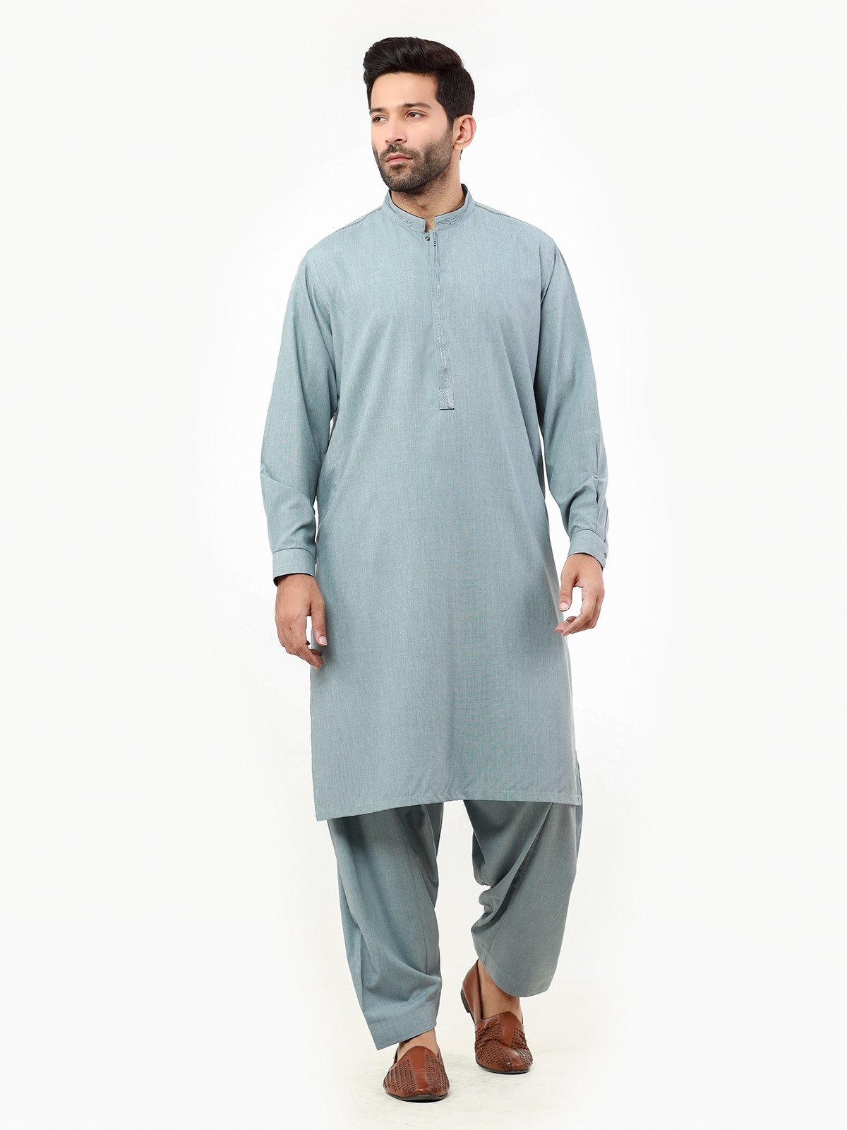 Edenrobe - Men's Bluish Grey Kurta Shalwar - EMTKS22-40972