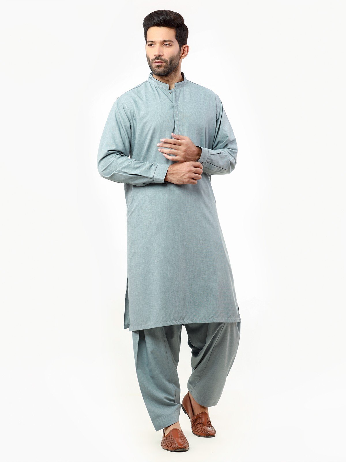 Edenrobe - Men's Bluish Grey Kurta Shalwar - EMTKS22-40972