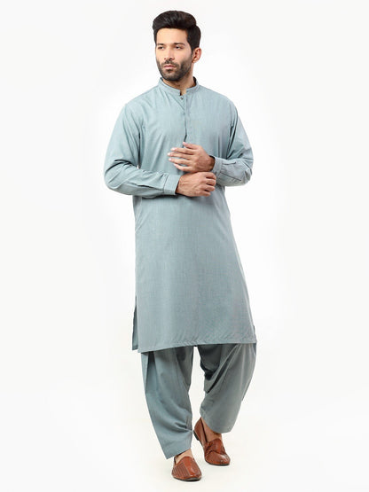 Edenrobe - Men's Bluish Grey Kurta Shalwar - EMTKS22-40972