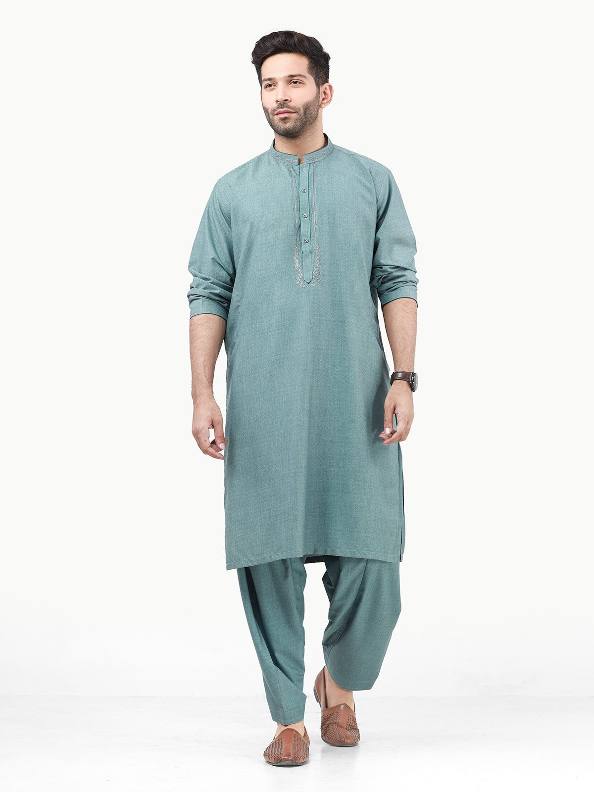 Edenrobe - Men's Teal Blue Kurta Shalwar - EMTKS22S-40959