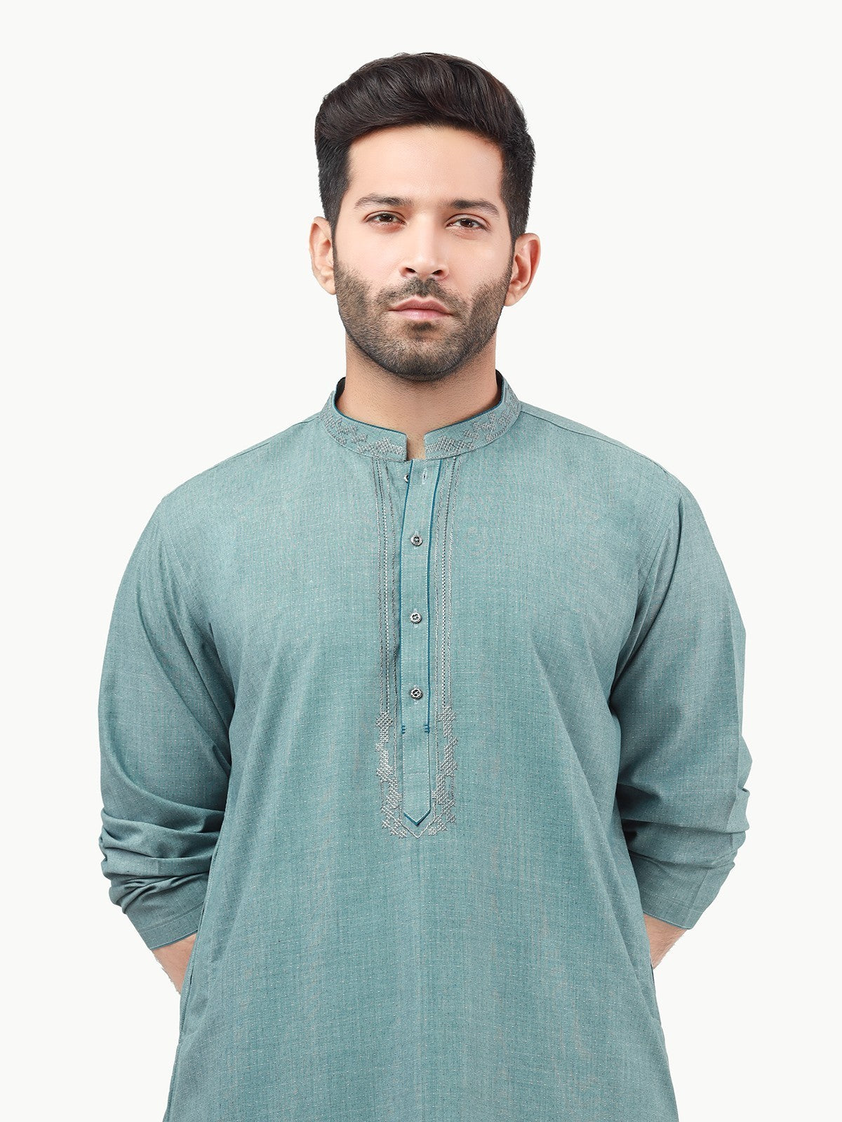 Edenrobe - Men's Teal Blue Kurta Shalwar - EMTKS22S-40959