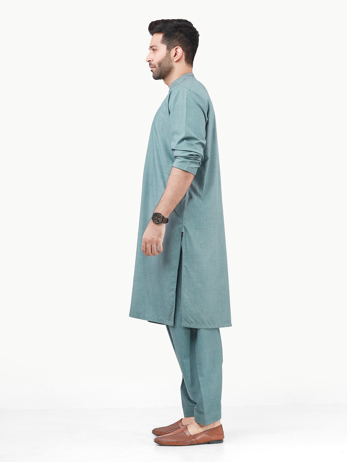 Edenrobe - Men's Teal Blue Kurta Shalwar - EMTKS22S-40959