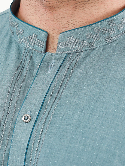Edenrobe - Men's Teal Blue Kurta Shalwar - EMTKS22S-40959