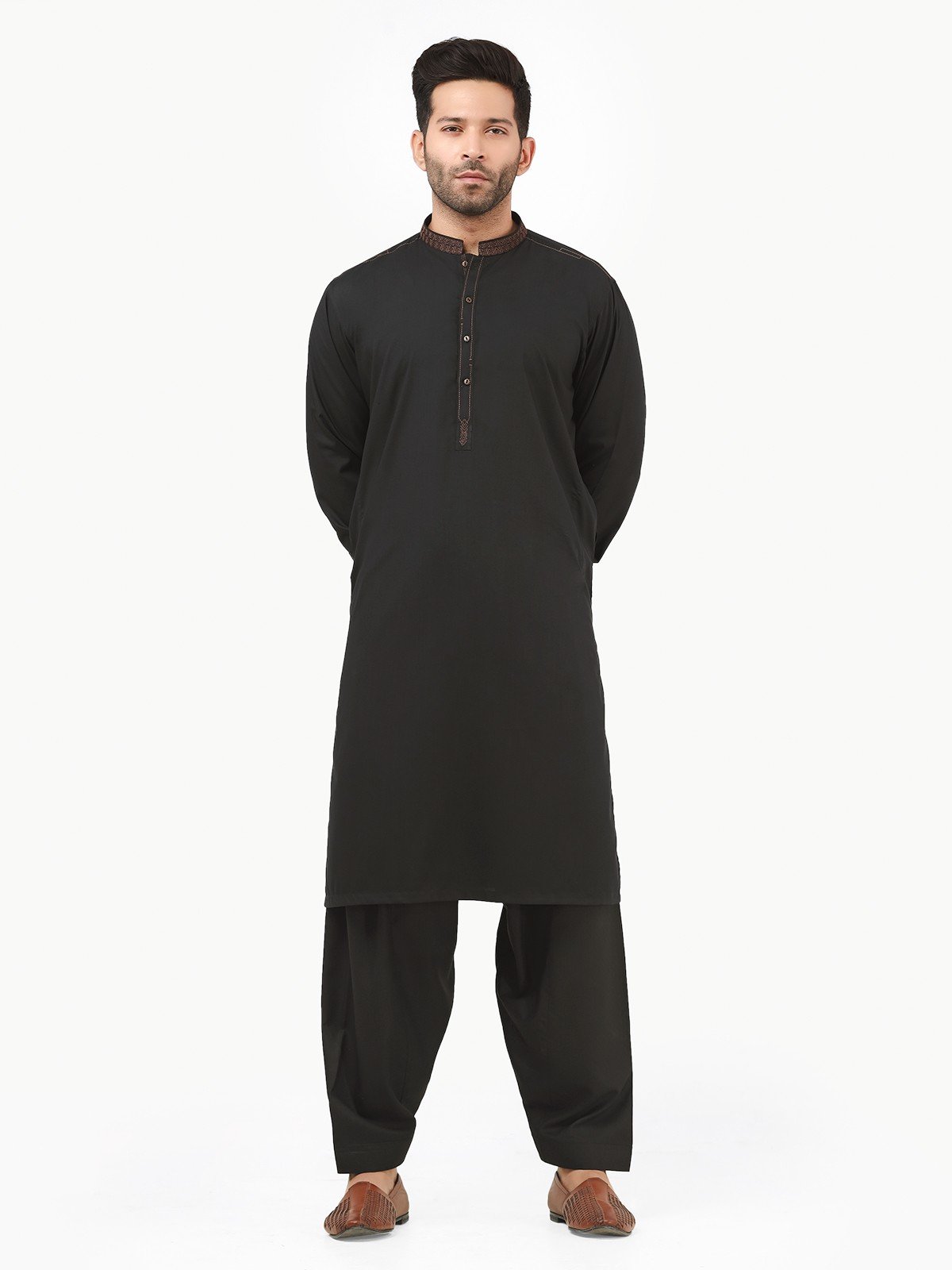 Edenrobe - Men's Black Kurta Shalwar - EMTKS22S-40961