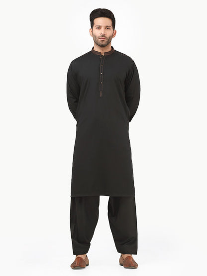 Edenrobe - Men's Black Kurta Shalwar - EMTKS22S-40961