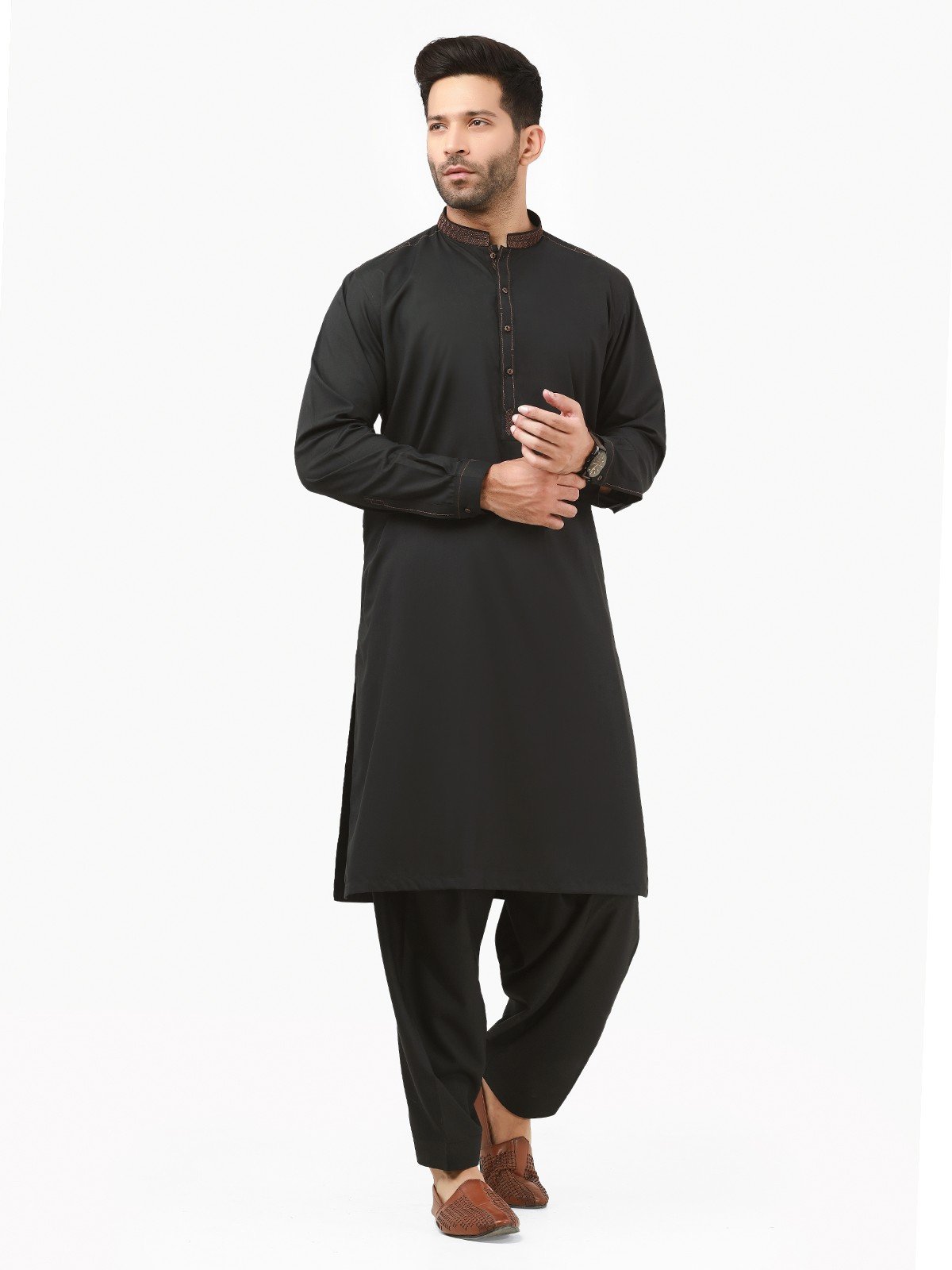 Edenrobe - Men's Black Kurta Shalwar - EMTKS22S-40961