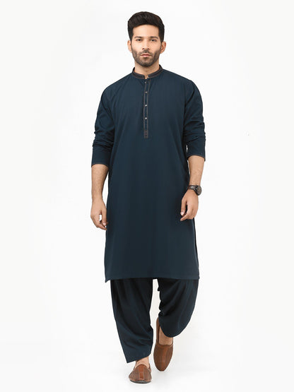 Edenrobe - Men's Dark Teal Kurta Shalwar - EMTKS22S-40963