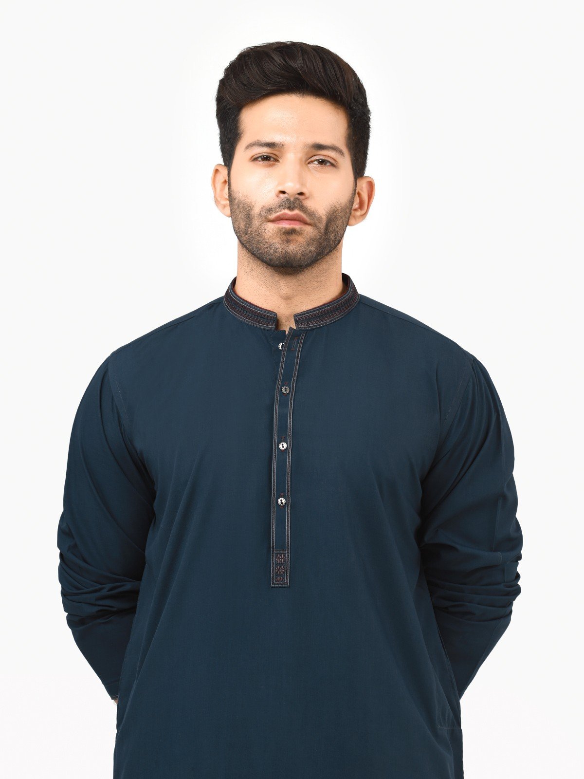Edenrobe - Men's Dark Teal Kurta Shalwar - EMTKS22S-40963