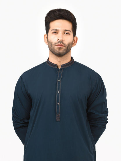 Edenrobe - Men's Dark Teal Kurta Shalwar - EMTKS22S-40963