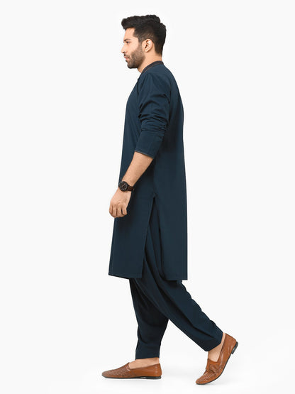 Edenrobe - Men's Dark Teal Kurta Shalwar - EMTKS22S-40963
