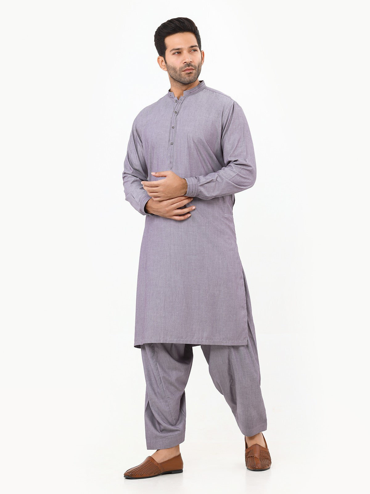 Edenrobe - Men's Light Purple Kurta Shalwar - EMTKS22S-40966