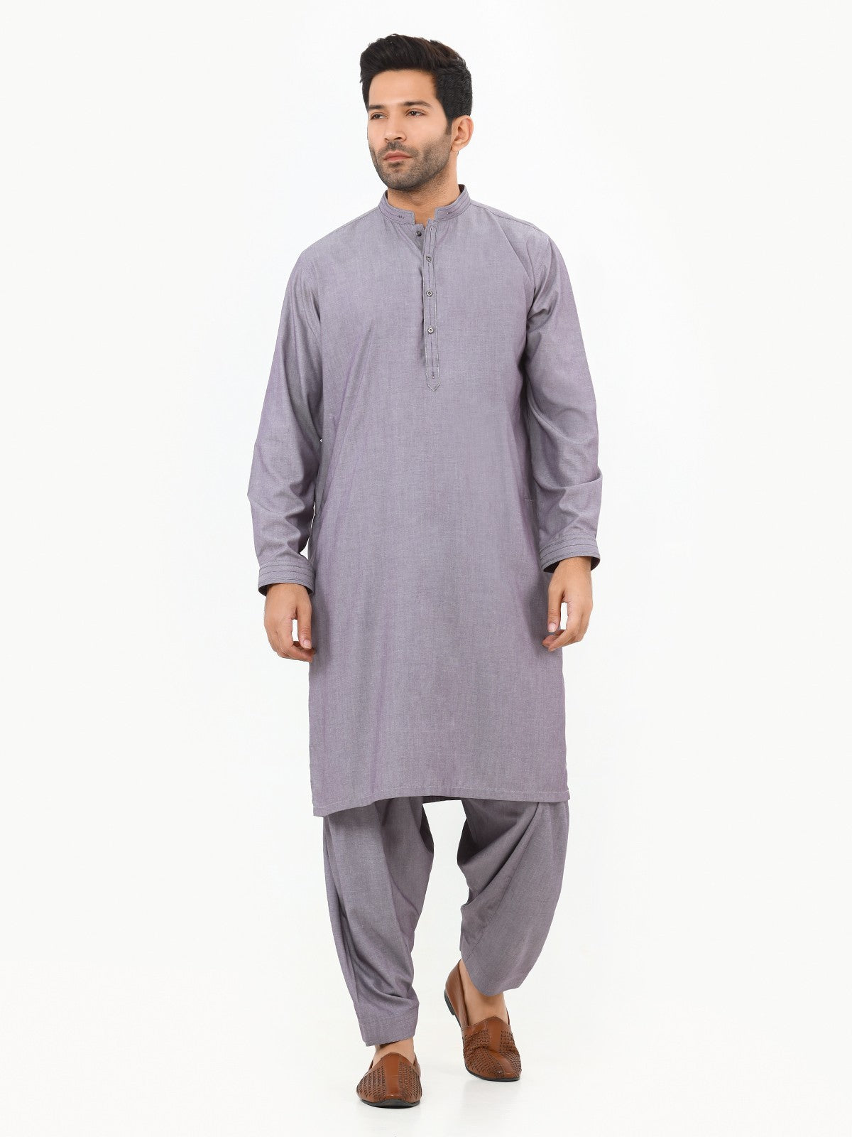Edenrobe - Men's Light Purple Kurta Shalwar - EMTKS22S-40966