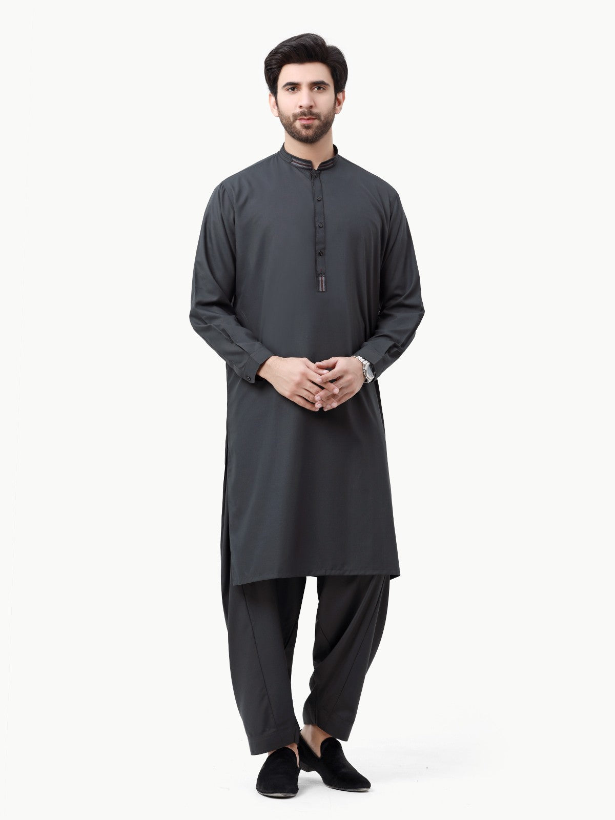 Edenrobe - Men's Charcoal Kurta Shalwar - EMTKS23-40992