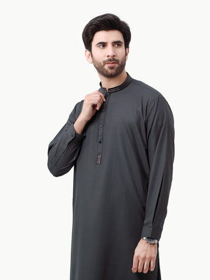 Edenrobe - Men's Charcoal Kurta Shalwar - EMTKS23-40992