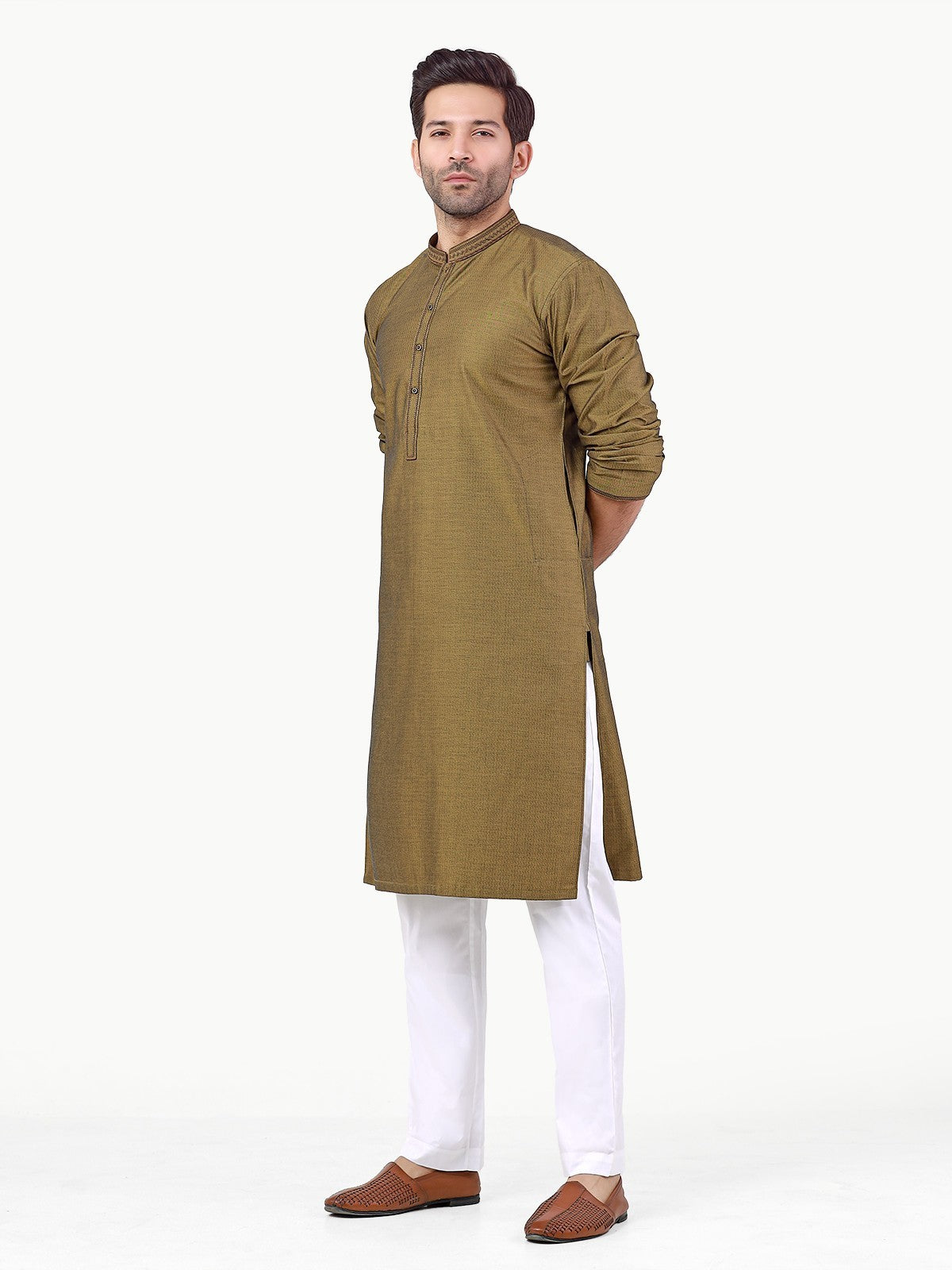 Edenrobe - Men's Mehndi Kurta - EMTK22-99261