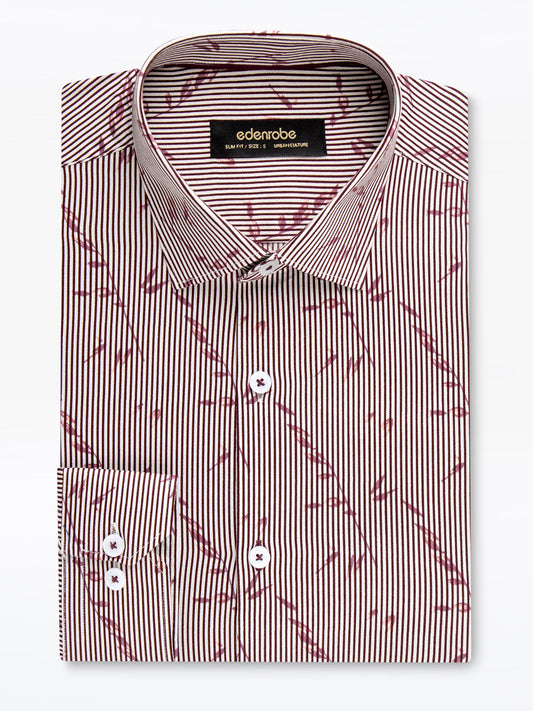 Edenrobe - Men's White-Burgundy Shirt - EMTSUC23-197