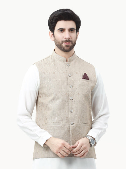 Edenrobe - Men's Beige Waist Coat Ceremonial - EMTWCC22-133