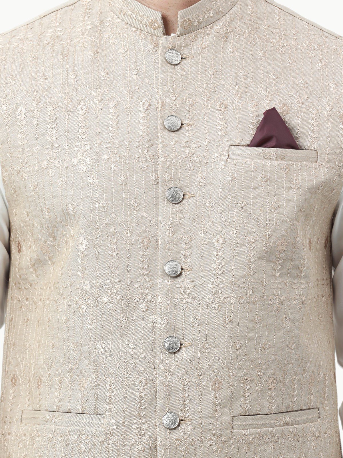 Edenrobe - Men's Beige Waist Coat Ceremonial - EMTWCC22-133