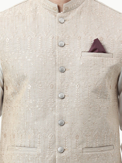 Edenrobe - Men's Beige Waist Coat Ceremonial - EMTWCC22-133