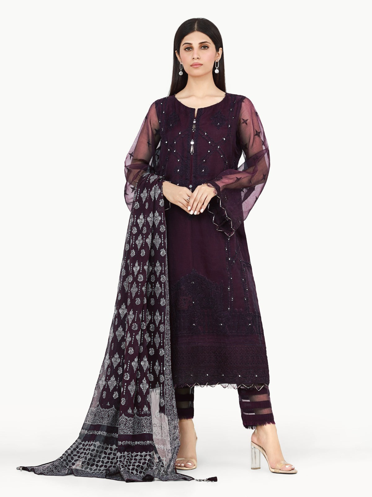 Edenrobe - Pret 3Pc Embroidered Organza Suit - EWTKE22-68220