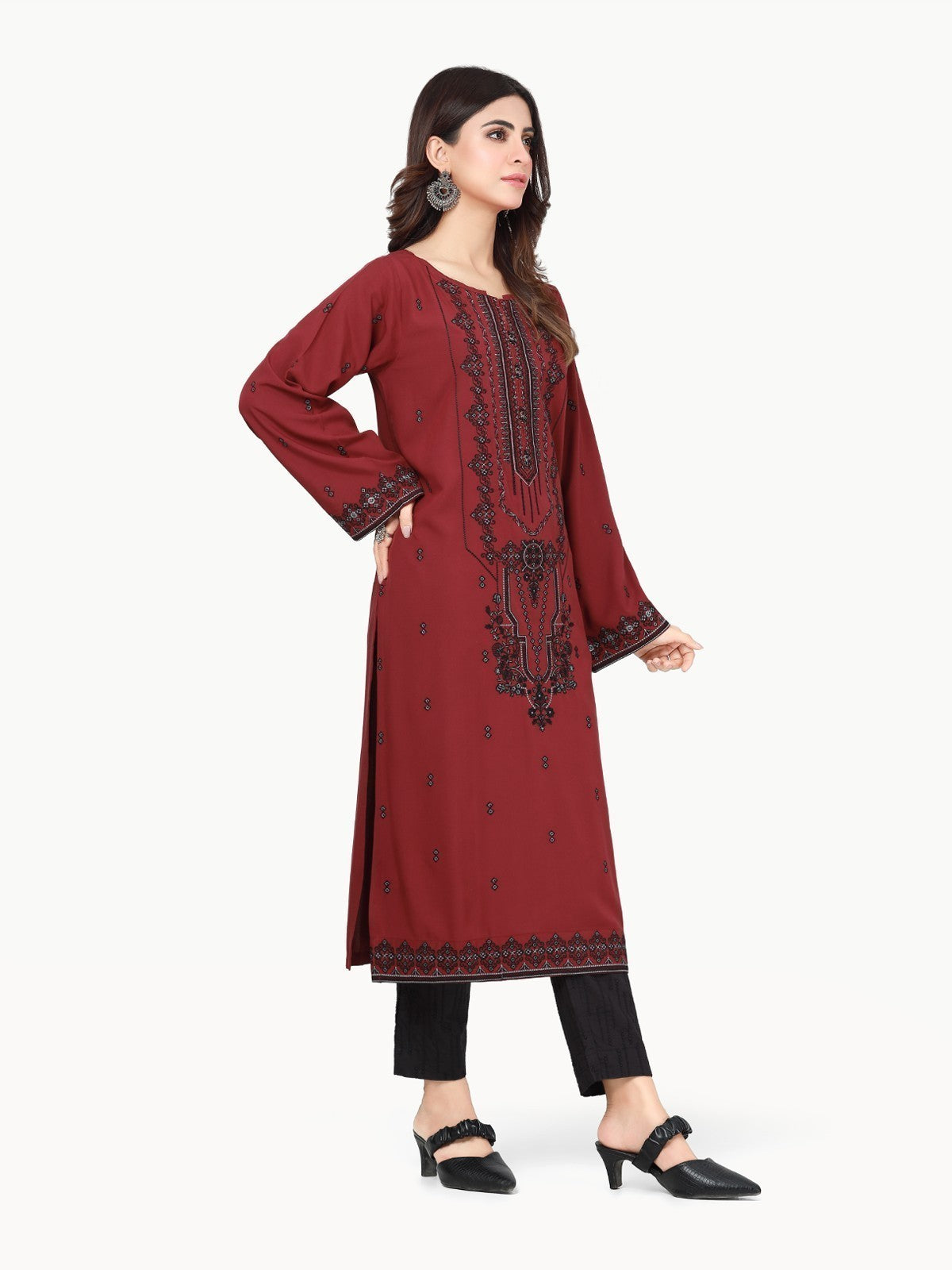 Edenrobe - Pret 1Pc Embroidered Viscose Shirt - EWTKE22-68430