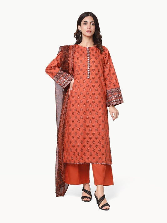 Edenrobe - Pret 3Pc Embroidered Khaddar Suit - EWTKE22-68646
