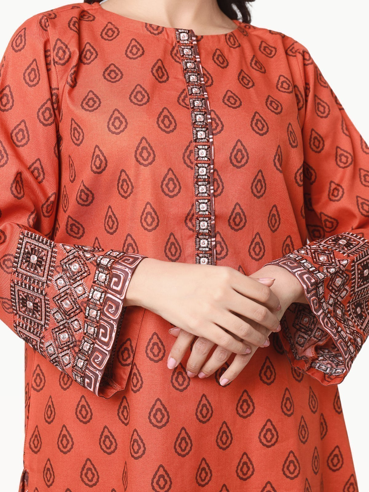 Edenrobe - Pret 3Pc Embroidered Khaddar Suit - EWTKE22-68646
