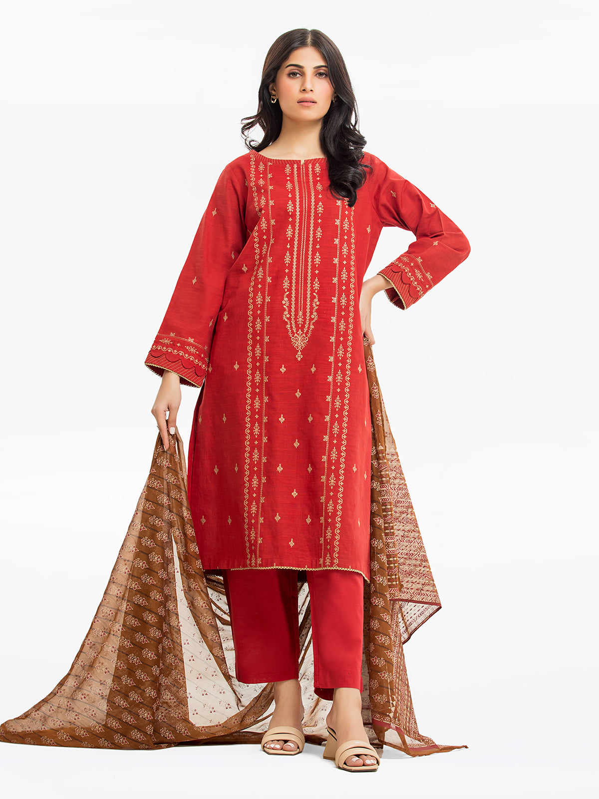 Edenrobe - Pret 3Pc Embroidered Khaddar - EWTKE23-68708-3P
