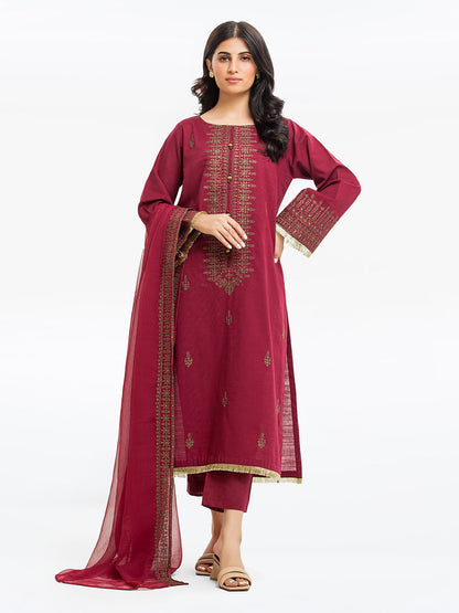 Edenrobe - Pret 3Pc Embroidered Raw Silk Suit - EWTKE23-68765-3P