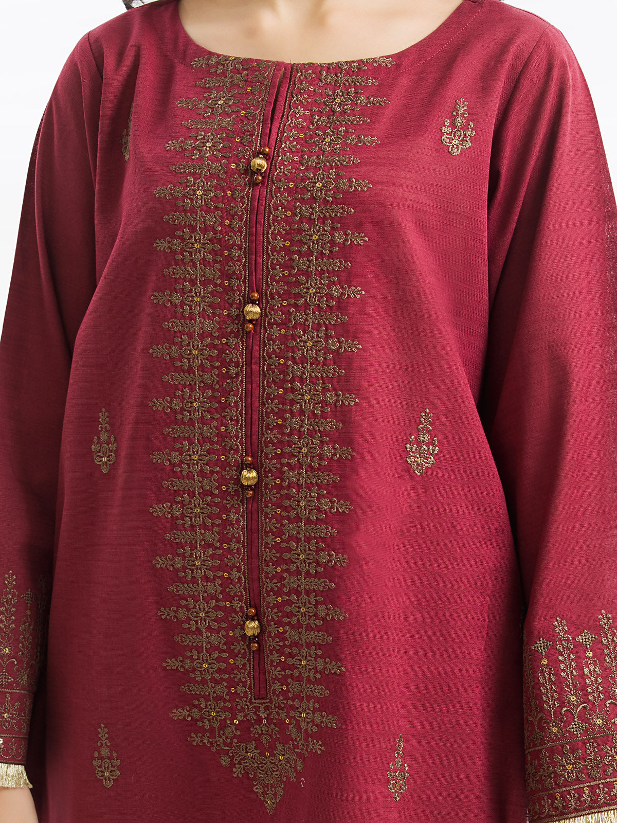Edenrobe - Pret 3Pc Embroidered Raw Silk Suit - EWTKE23-68765-3P