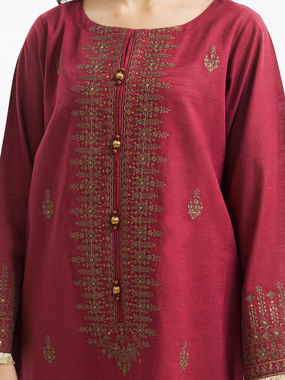 Edenrobe - Pret 3Pc Embroidered Raw Silk Suit - EWTKE23-68765-3P