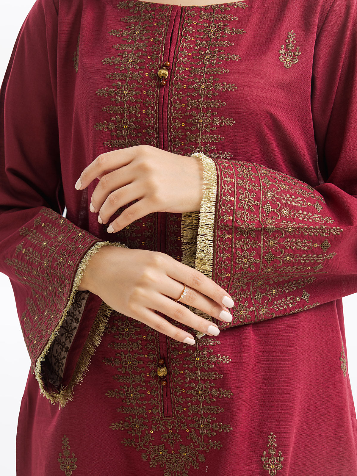 Edenrobe - Pret 3Pc Embroidered Raw Silk Suit - EWTKE23-68765-3P