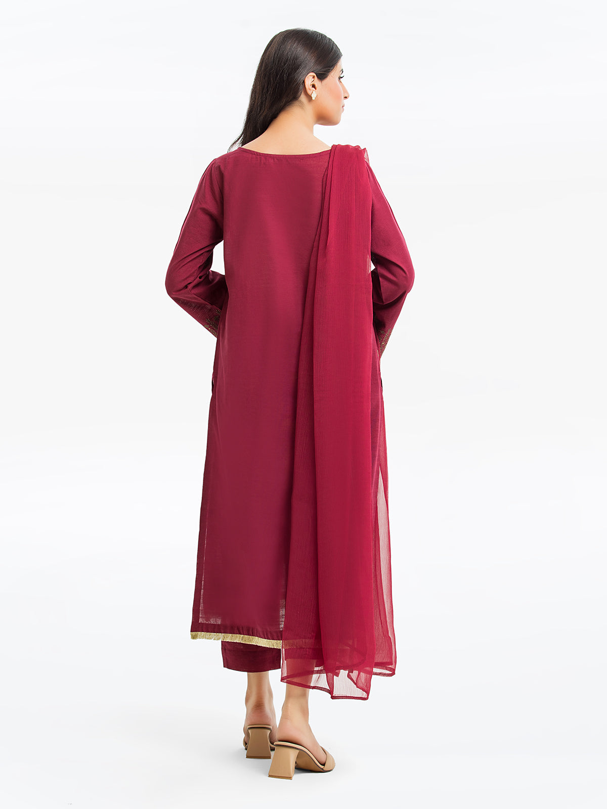 Edenrobe - Pret 3Pc Embroidered Raw Silk Suit - EWTKE23-68765-3P